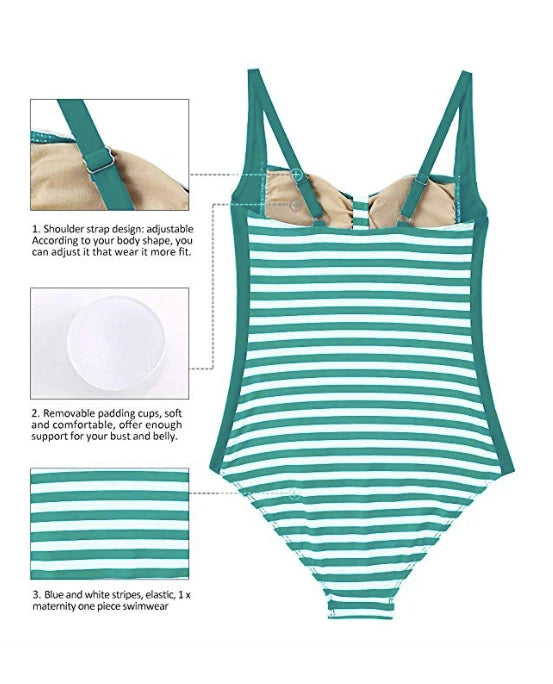 Stylish Maternity Swimwear: Stripe Print Tankinis & Bikinis for Expecting Moms