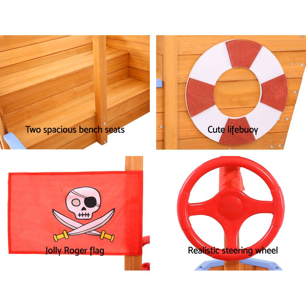 Kids Wooden Boat Sandpit with Canopy Bench Seat – 165cm