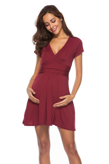 Stylish Maternity Nursing Dress for Women – Deep V-Neck, Slim Fit, Breastfeeding-Friendly