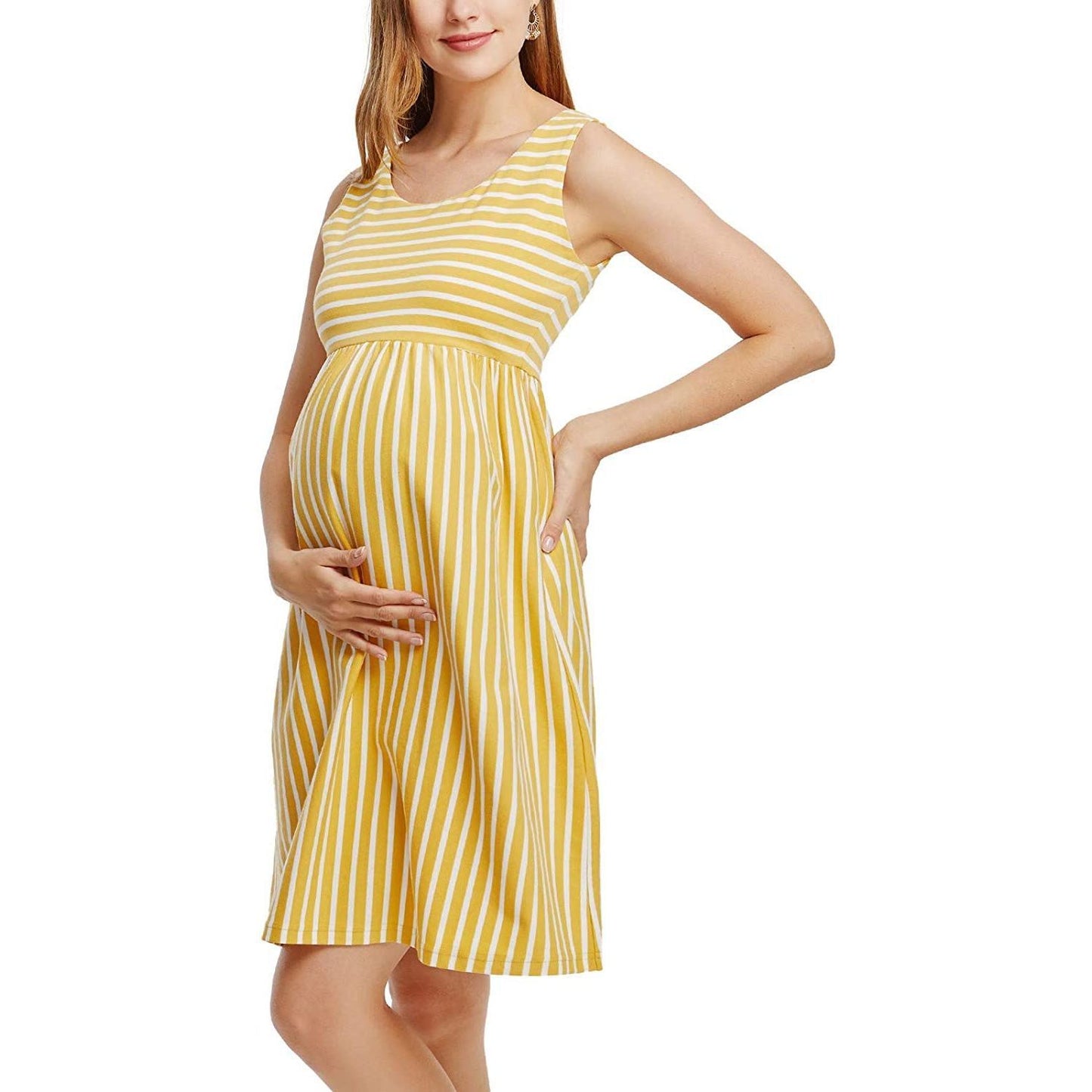 New Striped Sleeveless Maternity Dress – Chic & Comfortable for Expecting Mothers