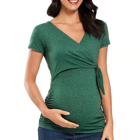 Stylish Cross V-Neck Breastfeeding Maternity T-Shirt – Perfect for Everyday Wear