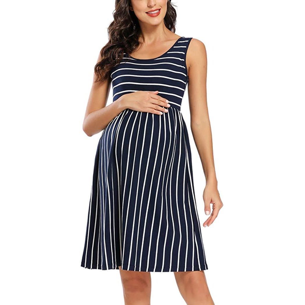 New Striped Sleeveless Maternity Dress – Chic & Comfortable for Expecting Mothers