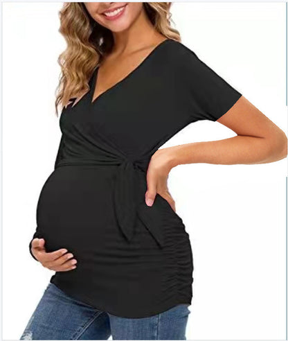 Stylish Cross V-Neck Breastfeeding Maternity T-Shirt – Perfect for Everyday Wear