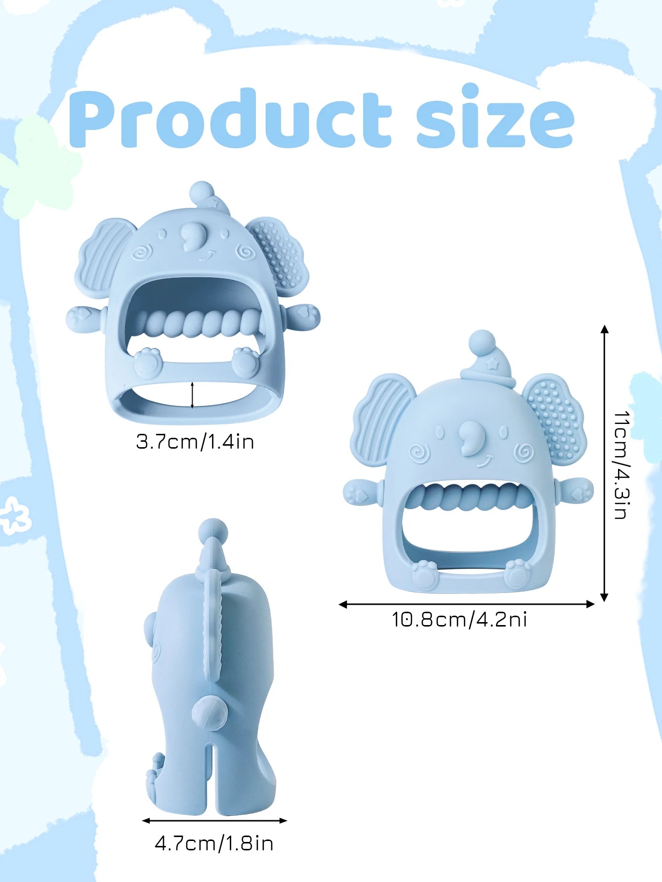 Baby silicone cute gum toy product size