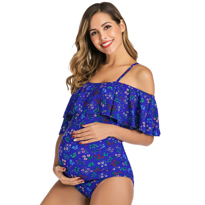 One-Piece Maternity Swimsuit: Floral Print Beachwear for Pregnant Women