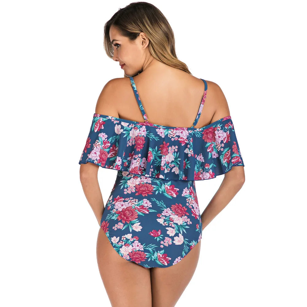 One-Piece Maternity Swimsuit: Floral Print Beachwear for Pregnant Women