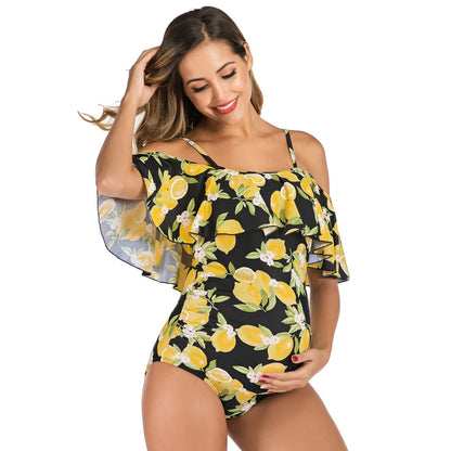 One-Piece Maternity Swimsuit: Floral Print Beachwear for Pregnant Women