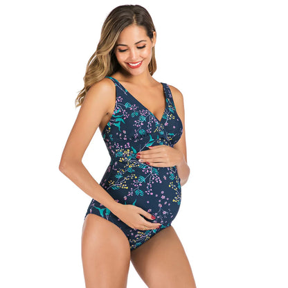 One-Piece Maternity Swimsuit: Floral Print Beachwear for Pregnant Women