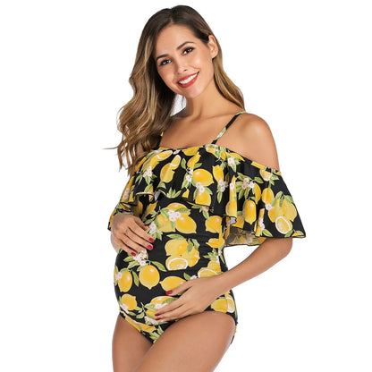 One-Piece Maternity Swimsuit: Floral Print Beachwear for Pregnant Women