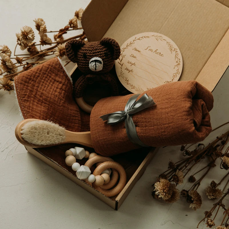 Complete Baby Gift Set: Bath Essentials, Crochet Rattle & Blanket for Newborns