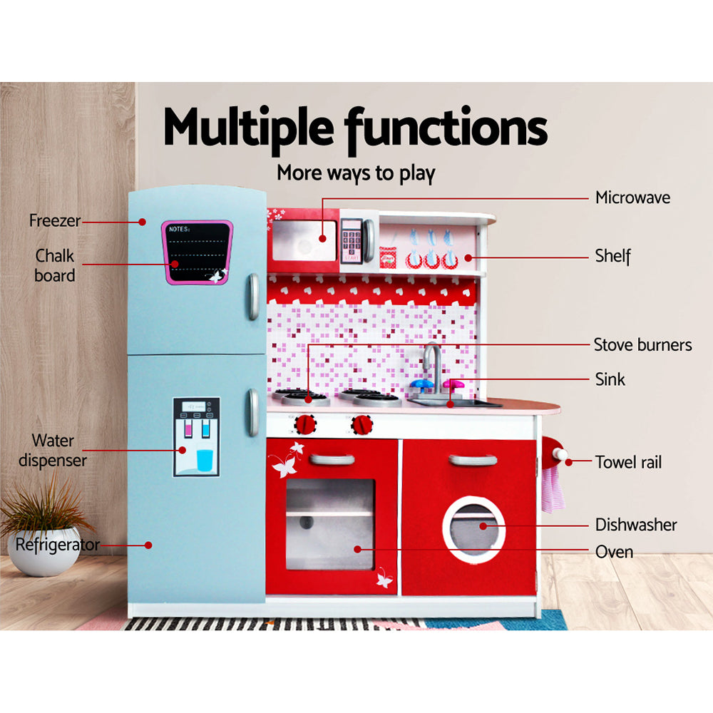 Kids Wooden Kitchen Play Set – Cooking Toy Set in Red| Multiple Functins