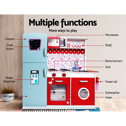 Kids Wooden Kitchen Play Set – Cooking Toy Set in Red| Multiple Functins