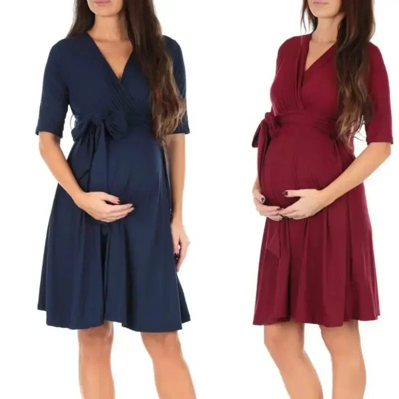 Stylish Summer Nursing Maternity Dresses for Pregnant Women in Solid Colors