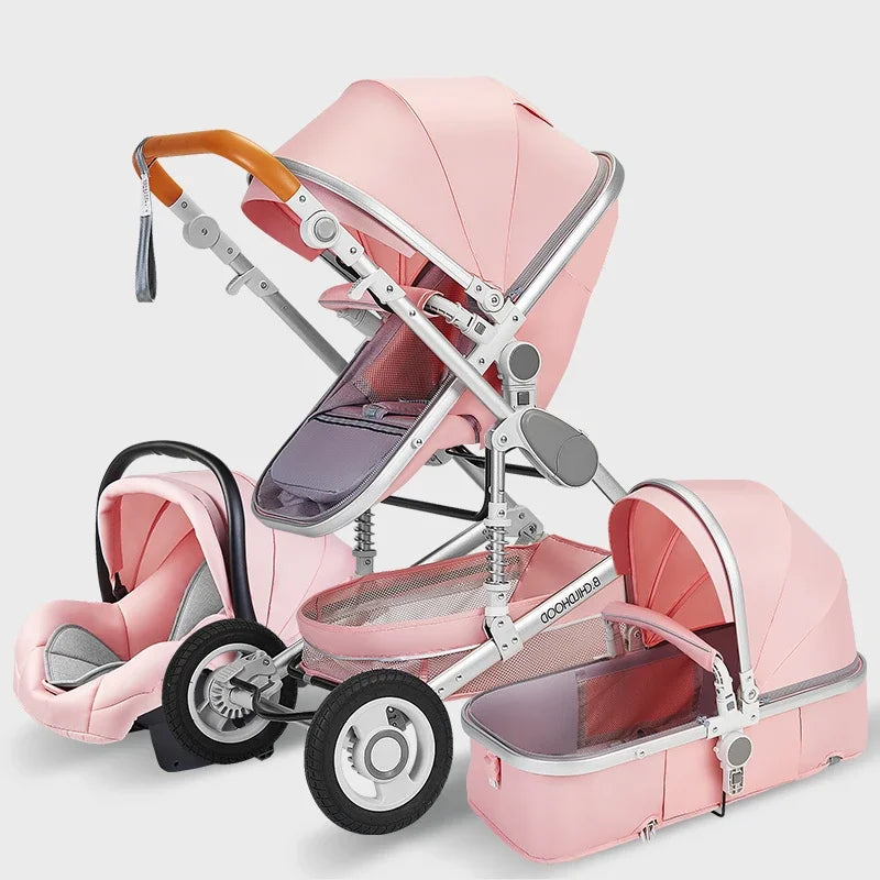 3 in 1 Infant Stroller Set Pink & White (1)