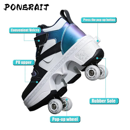 Boys High Top Pop-Up Roller Shoes - Dual-Purpose Fashion Skating Sneakers