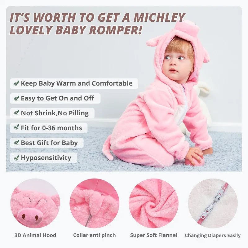 MICHLEY Halloween Gifts Pink Pig Baby Rompers for Girls