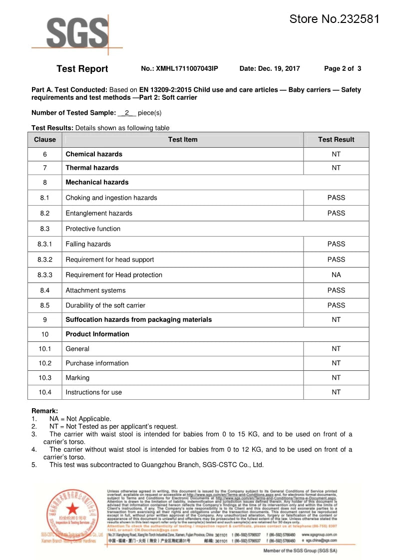 SGS Certificate for Baby Carrier Infant Sling Backpack (1)