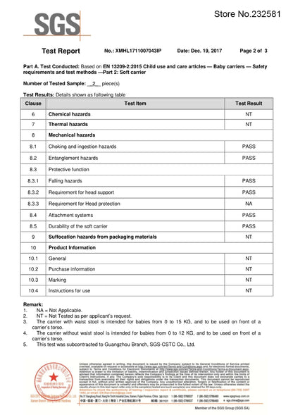 SGS Certificate for Baby Carrier Infant Sling Backpack (1)