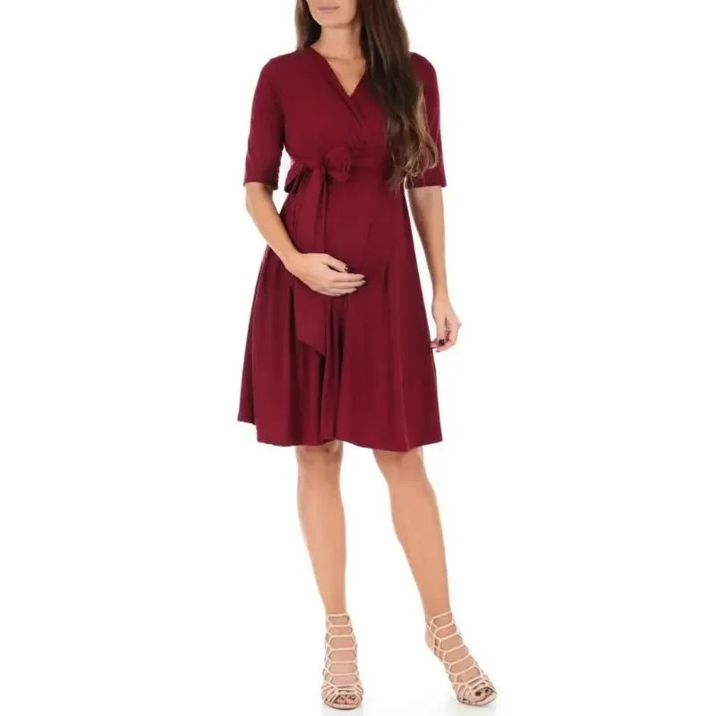 Stylish Summer Nursing Maternity Dresses for Pregnant Women in Solid Colors