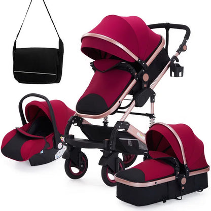 3 in 1 Infant Stroller Set Red & Pink