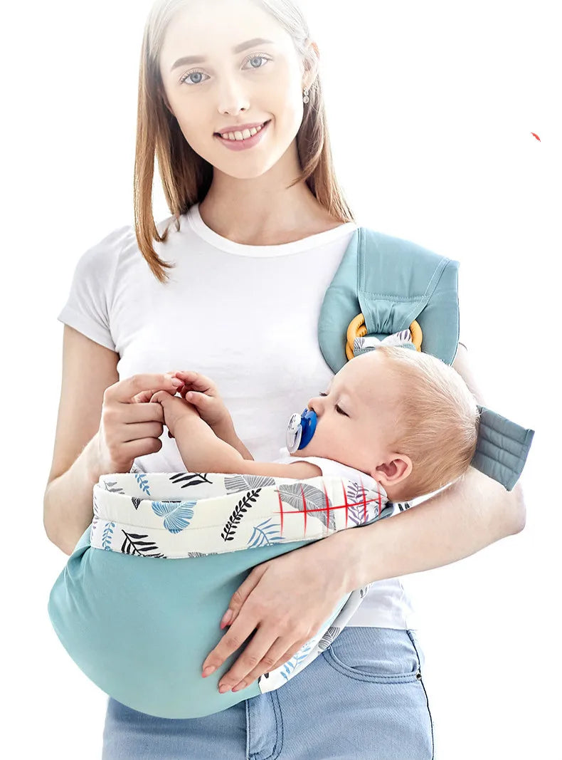 Mom carry her son in Baby Carries Cotton Wrap Sling Carrier (7)