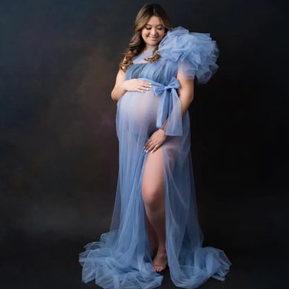 Solid Maternity See Through Photoshoot Dresses