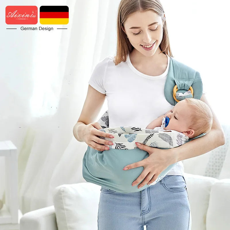 Mom carry her son in Baby Carries Cotton Wrap Sling Carrier