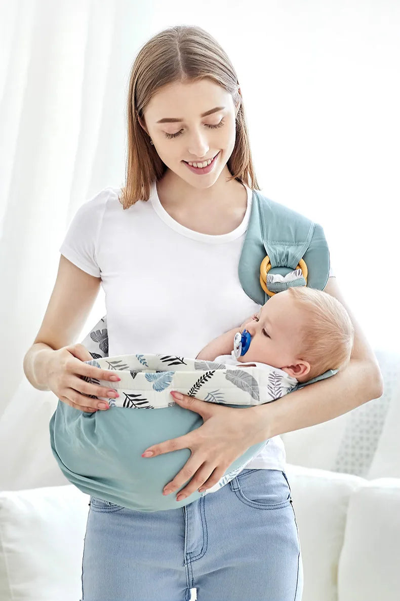 Mom carry her son in Baby Carries Cotton Wrap Sling Carrier (5)