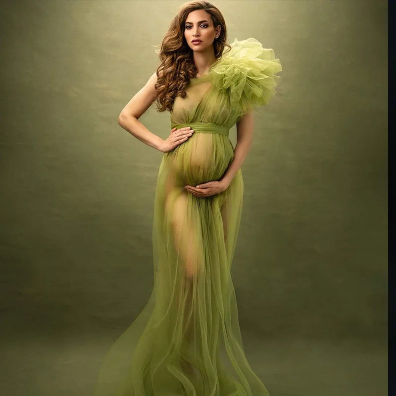 Solid Maternity See Through Photoshoot Dresses