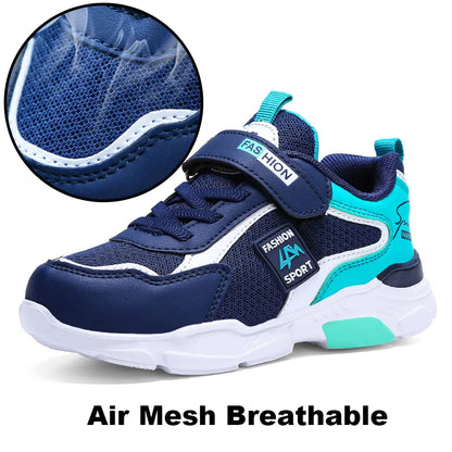 "Breathable Kids' Sneakers for Boys & Girls – Lightweight Mesh School Running Shoes with Hook & Loop Closure"