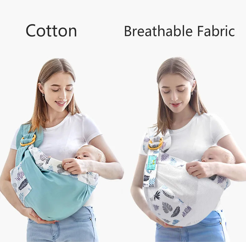 Mom carry her son in Baby Carries Cotton Wrap Sling Carrier (1)