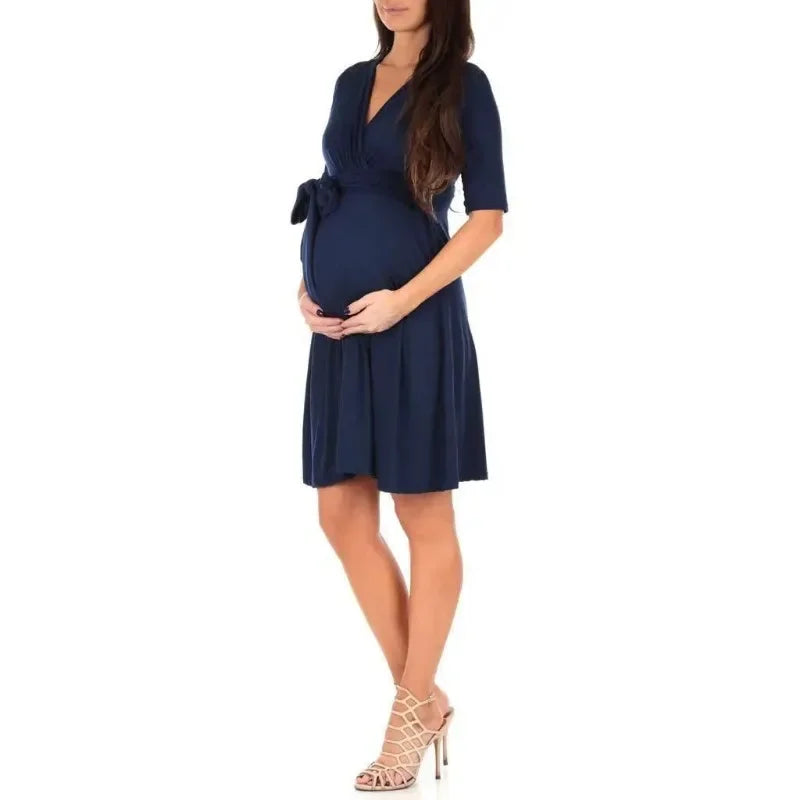 Stylish Summer Nursing Maternity Dresses for Pregnant Women in Solid Colors