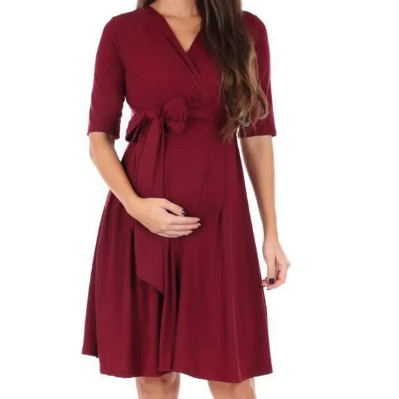 Stylish Summer Nursing Maternity Dresses for Pregnant Women in Solid Colors