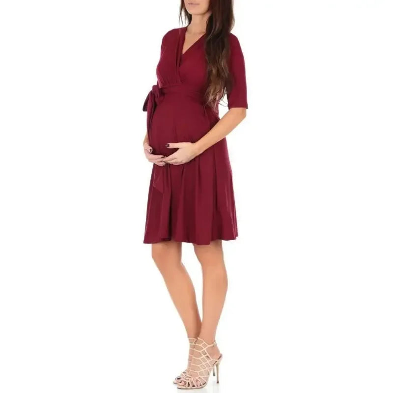 Stylish Summer Nursing Maternity Dresses for Pregnant Women in Solid Colors