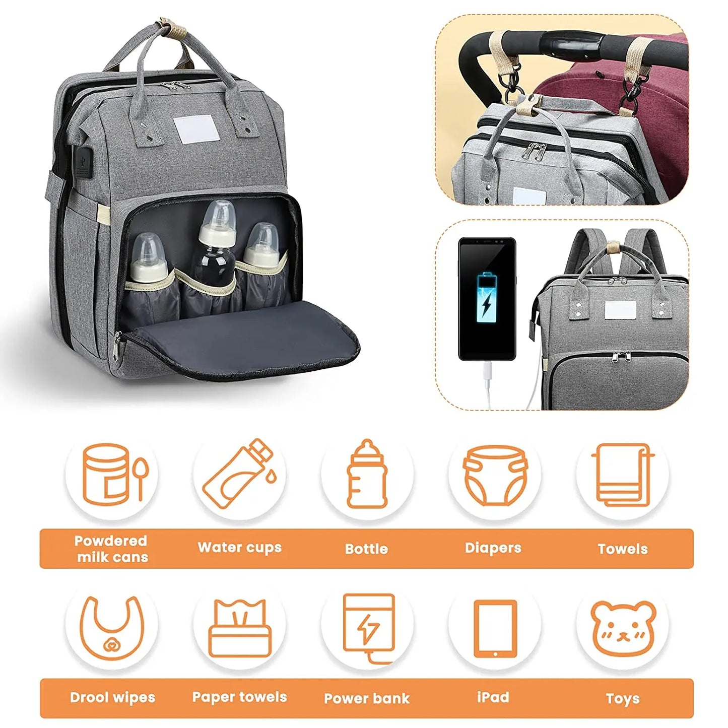 Mommy Baby Diaper Backpack with Changing Pad & USB Charging