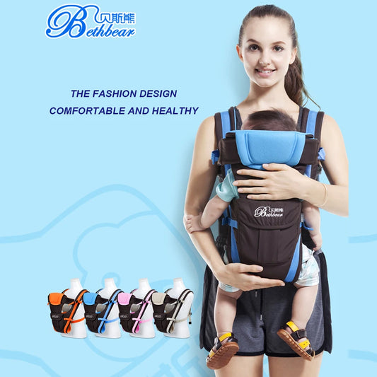 Mom carry her son in Baby Carrier Infant Sling Backpack Product Show