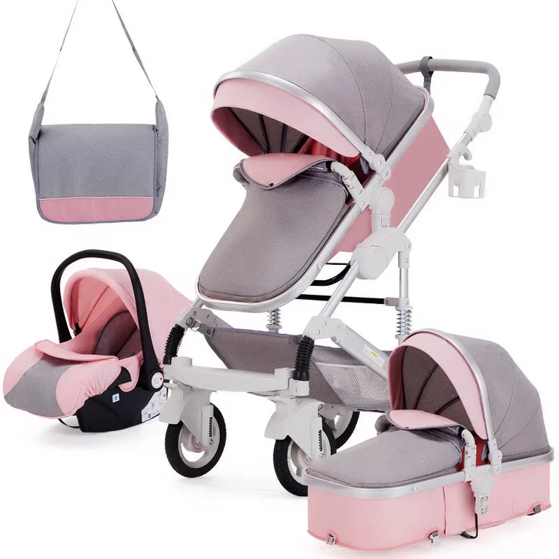 3 in 1 Infant Stroller Set Ash & Pink