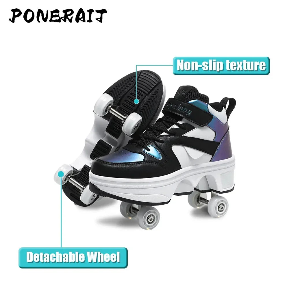 Boys High Top Pop-Up Roller Shoes - Dual-Purpose Fashion Skating Sneakers