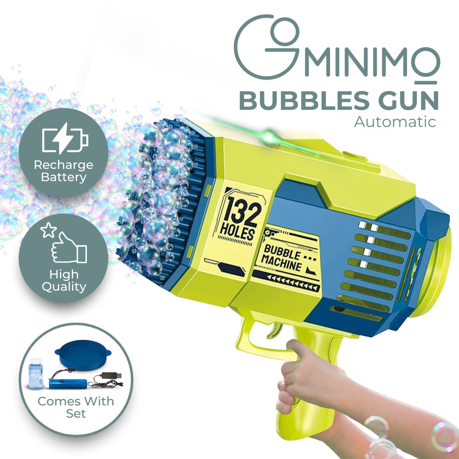 GOMINIMO 132 Holes Bubble Machine Gun for Kids