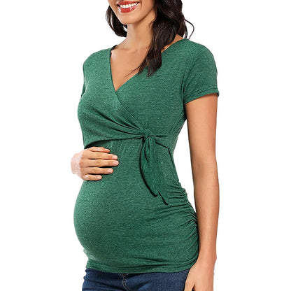 Stylish Cross V-Neck Breastfeeding Maternity T-Shirt – Perfect for Everyday Wear