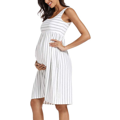 New Striped Sleeveless Maternity Dress – Chic & Comfortable for Expecting Mothers